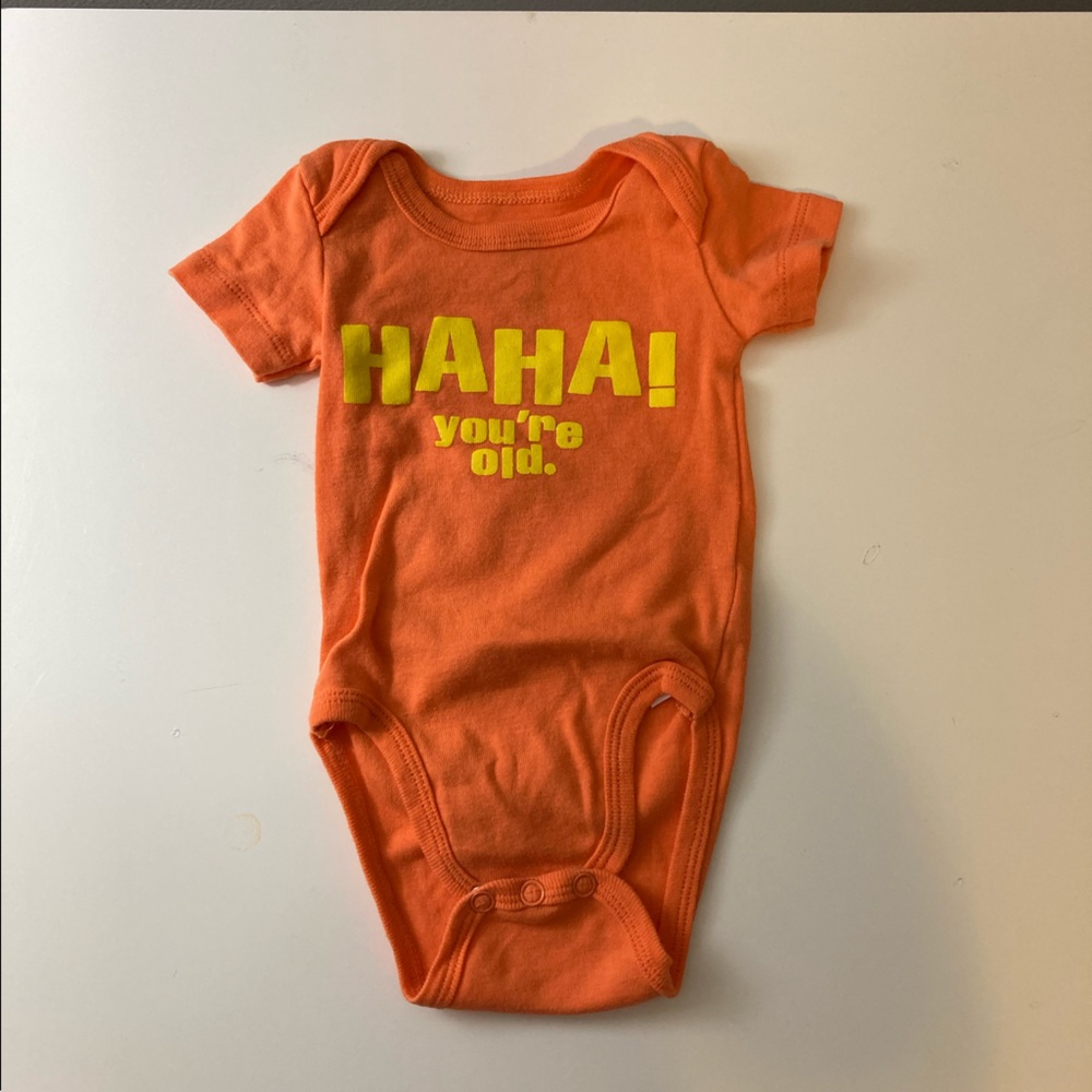 Baby Q HAHA You’re Old Orange Onesie 0-3mo